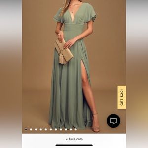 Promise Of Love Sage Brush Flutter Sleeve Maxi Dress